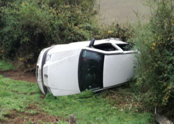 Profesor de Trehuaco volcó en su automóvil y chocó con un poste en sector Maitenco
