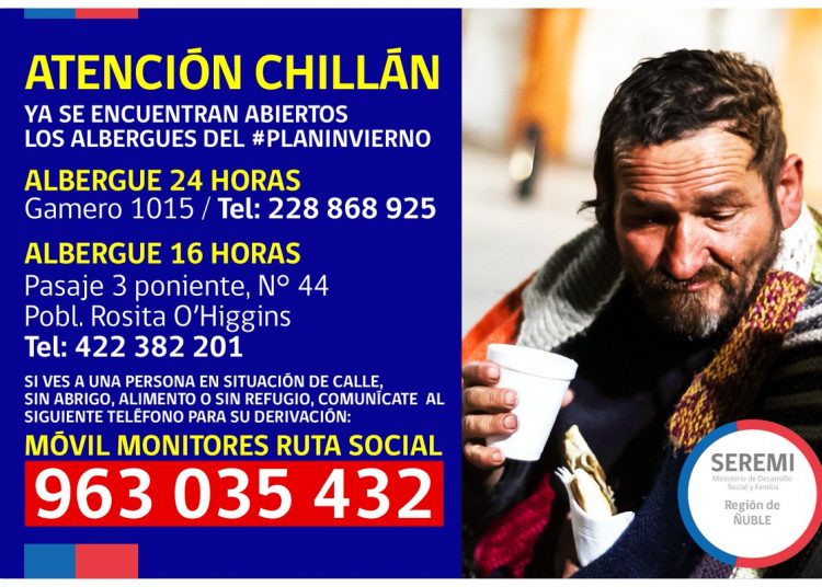 Habilitan albergues con «Código azul» en Chillán ante anuncios de bajas temperaturas