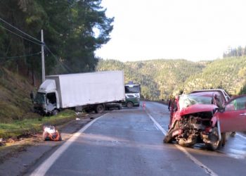 Camioneta y camión chocaron en cuesta El Aromo en Trehuaco