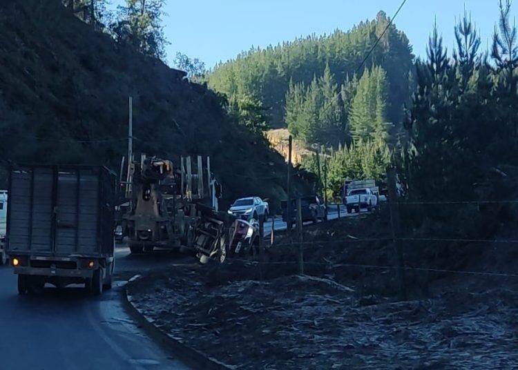 Camioneta volcó en sector El Aromo en Trehuaco por hielo sobre la ruta